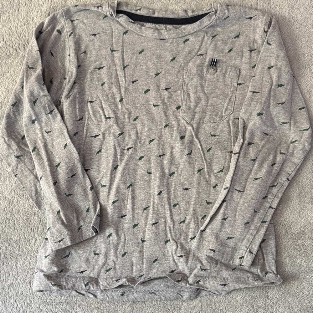 Gray Long Sleeve Kids Tee with Green Accents